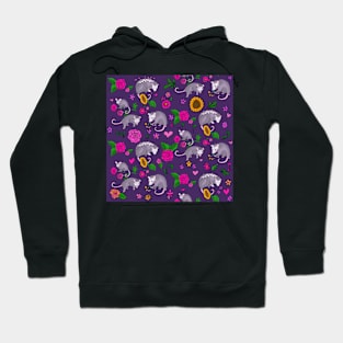 Trash Royalty in Dark Purple Floral Possum Print Animals with Flowers Hoodie